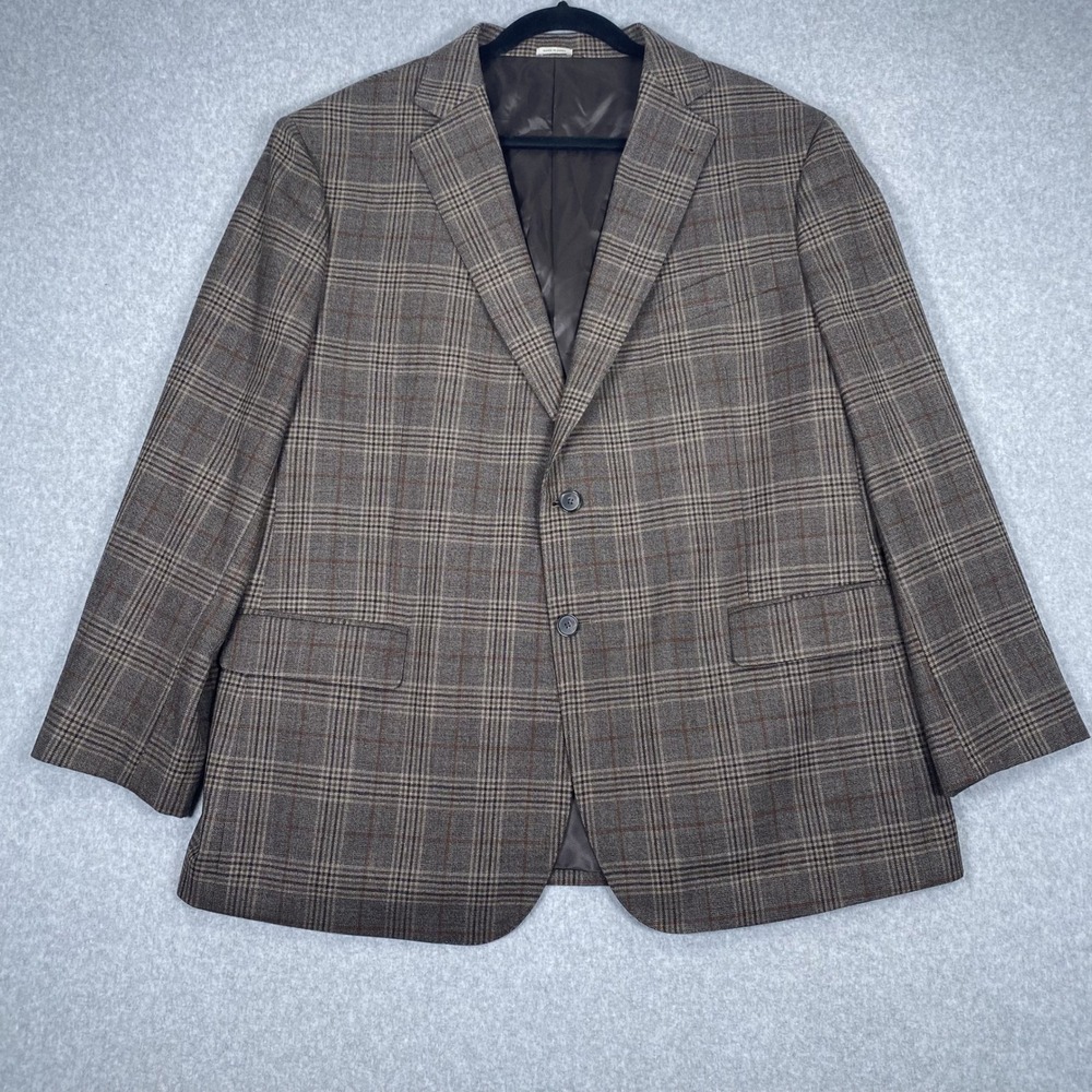 Joseph Abboud Blazer Mens 48 Regular Brown Plaid 100% Wool Heritage Sport Coat